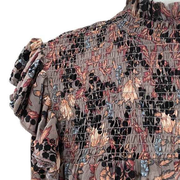 Knox Rose Floral Velvet Burnout Shirt Smocked Victorian Dark Fairy Whimsigoth-XL - Picture 3 of 16